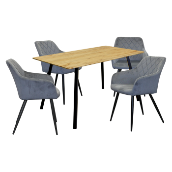Jedálenský stôl BERGEN dub + 4 stoličky DIAMANT sivý zamat