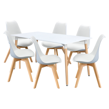 Jedálenský stôl 160x90 UNO biely + 6 stoličiek QUATRO biele