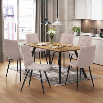 Jedálenský stôl 140x80 BERGEN dub + 6 stoličiek BERGEN béžová