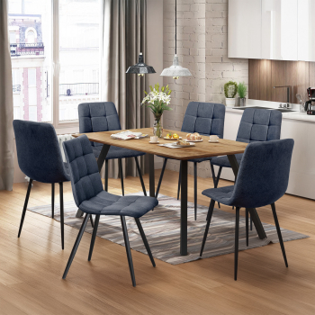 Jedálenský stôl 140x80 BERGEN dub + 6 stoličiek BERGEN sivá