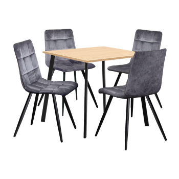 Jedálenský stôl 80x80 BERGEN dub + 4 stoličky BERGEN sivý zamat