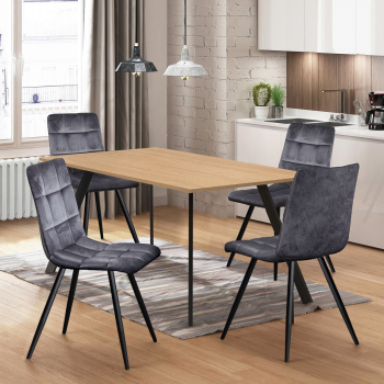 Jedálenský stôl 120x80 BERGEN dub + 4 stoličky BERGEN sivý zamat