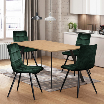 Jedálenský stôl 120x80 BERGEN dub + 4 stoličky BERGEN zelený zamat
