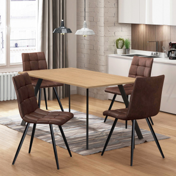 Jedálenský stôl 120x80 BERGEN dub + 4 stoličky BERGEN hnedé mikrovlákno