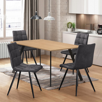 Jedálenský stôl 120x80 BERGEN dub + 4 stoličky BERGEN sivé mikrovlákno